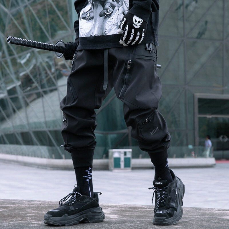 Calça de carga tática estilo punk masculina, roupa de rua alta, calça algemada, design multi bolso, Y2K, nova, outono, 2022