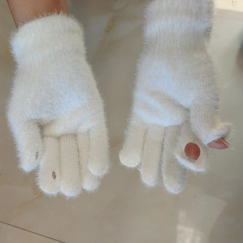Милые меховые зимние утолщенные перчатки для сенсорного экрана Y2K, женские перчатки в стиле "Лолита" с бантом, варежки, аксессуары JK, Новогодний подарок