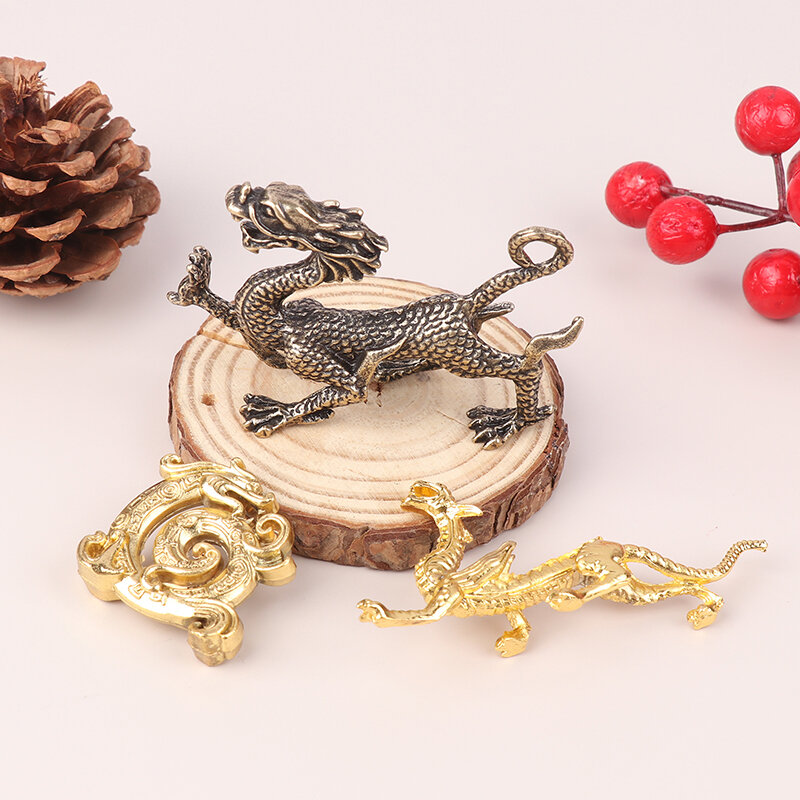 Pure Brass Zodiac Dragon Ornaments Figurines Miniatures Lucky Beast 3D Statue Desktop Decorations Crafts Accessories Home Decors