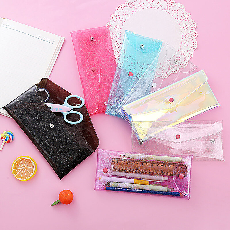 Transparente Glitter Laser Pencil Case, Saco cosmético, Maquiagem Case, Sacos escolares para meninas, Coin Pencil Pouch, Bonito