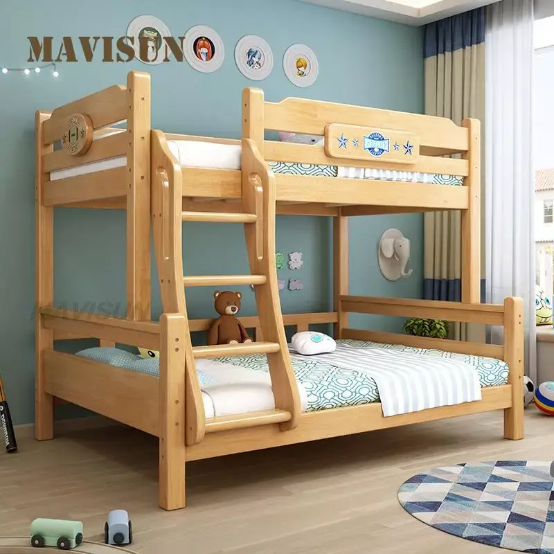 bed Simple Modern Child High And Low Bunk  For Boys And Girls With Solid Wood 1.2 Meter Small Apartment room Storage Furniture