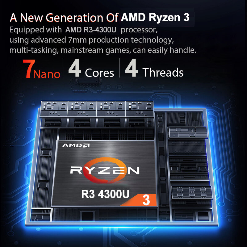2022 MAX 64GB RAM 4GB 2TB M.2 SSD 15.6 Inch Kim Loại Ultrabook AMD Ryzen 3 4300U Windows 10 pro Chơi Game Máy Tính Xách Tay Loại C