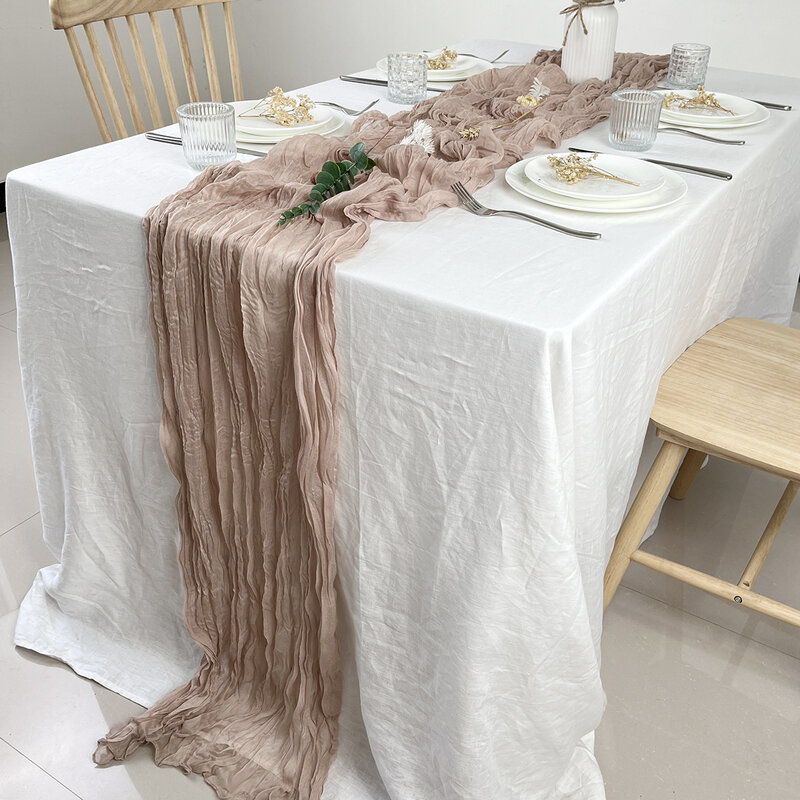 Wedding Pink Gauze Table Runner Semi-Sheer Vintage Cheesecloth Table Setting Dining Party Christmas Banquets Arches Cake Decor