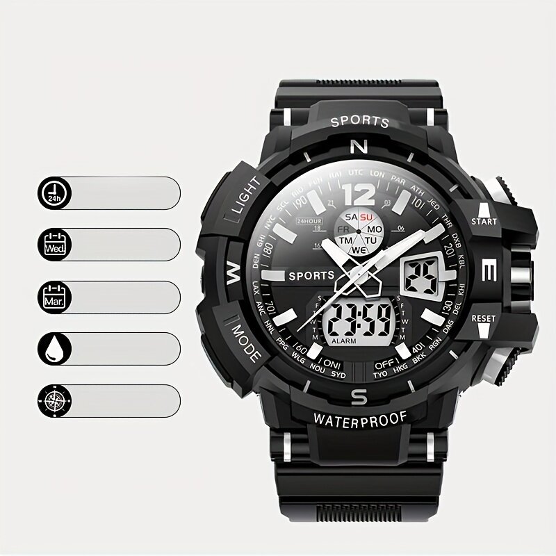Jam tangan Digital Atletik Pria: tahan air, tampilan bercahaya-tali silikon tahan lama, hadiah Ideal