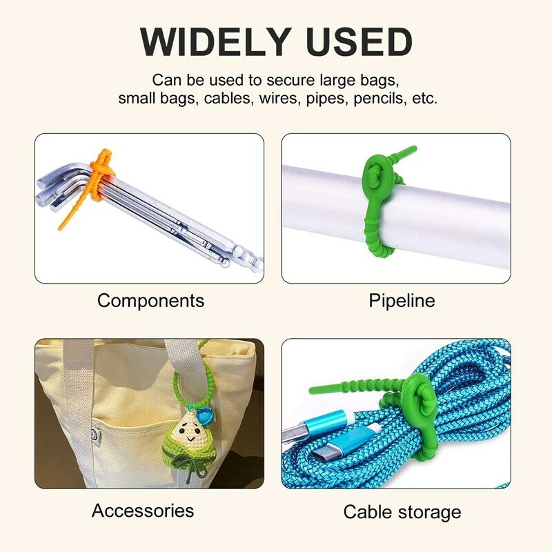 Silicone Cable Ties,Durable Zip Ties, Bag Seal Clips, Cable Straps, Bread Ties, Rubber Twist Ties For Home Office
