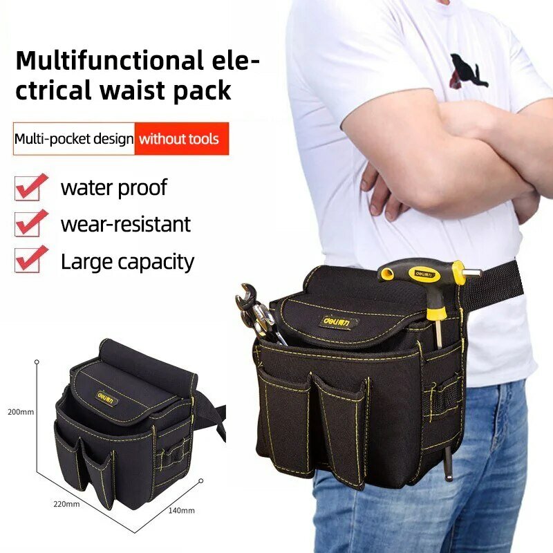 Deli tas alat pinggang multifungsi kantong kantong alat tas Oxford kain perbaikan perangkat keras listrik portabel tas penyimpanan