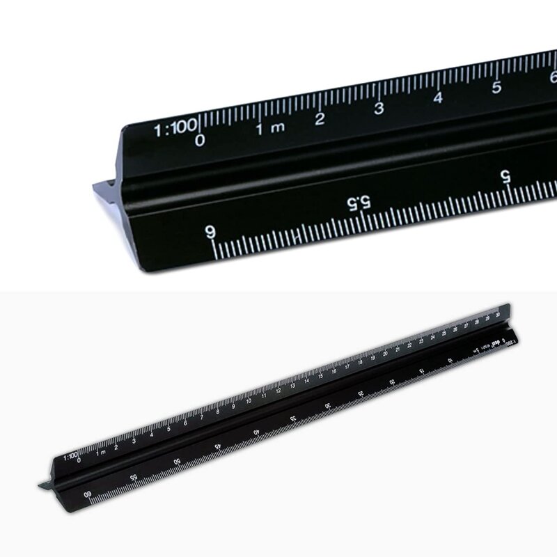 Architectural Ruler 30 Cm Aluminum Triangular Ruler Various Scales 1:20, 1:25, 1:50, 1:75, 1:100, 1:125 For Architects