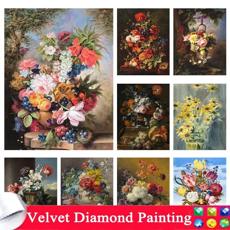 Lukisan berlian DIY seni bunga ilustrasi mosaik jahit silang hadiah dekorasi kamar rumah lukisan berlian koleksi baru 2024