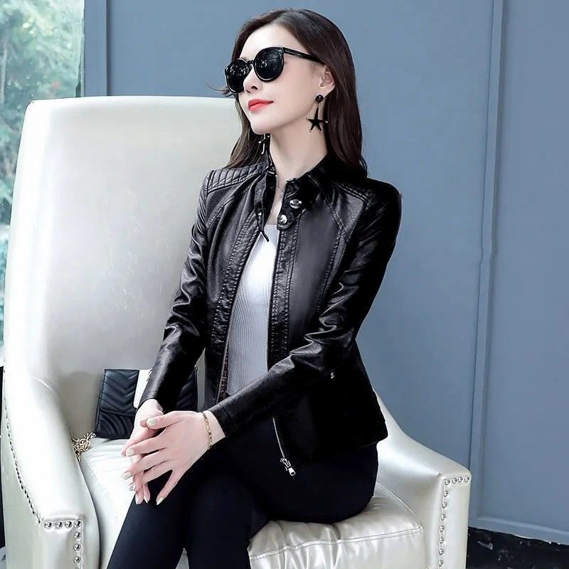 Spring Autumn PU Leather Jacket Women's 2023 New Korean Motorcycle Short Coat Female Casual Leather Tops Outwear Ladies 4XL