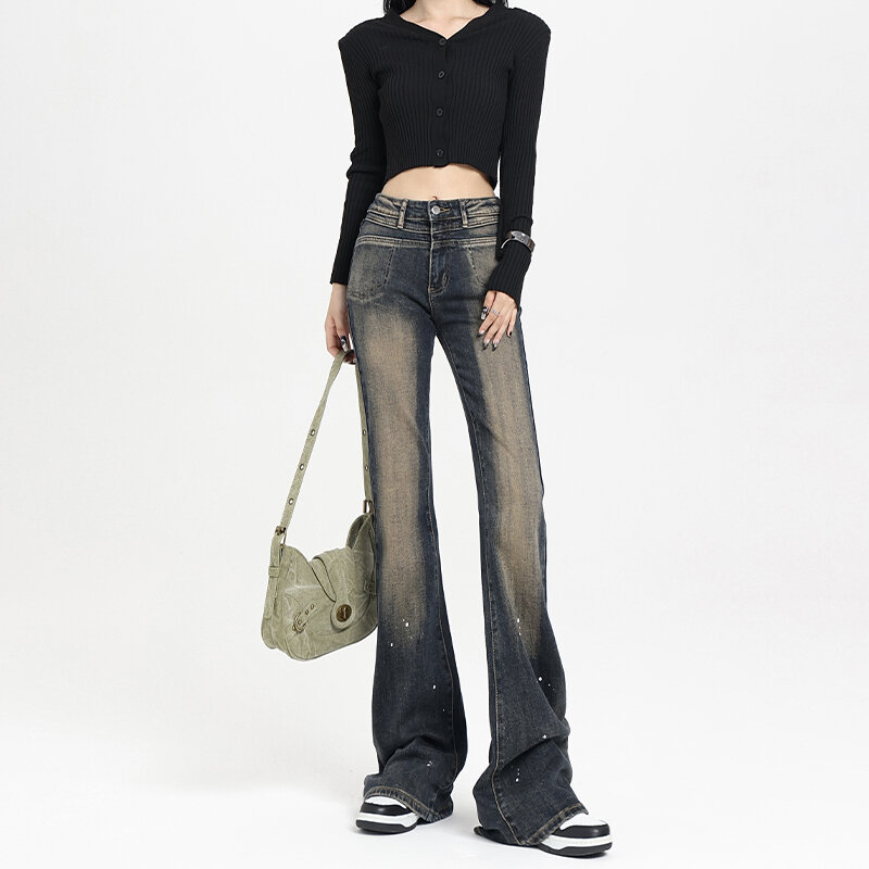 Calça jeans feminina de cintura alta, calça jeans folgada, calça hippie retrô feminina, moda de rua vintage, grunge, moda Y2K