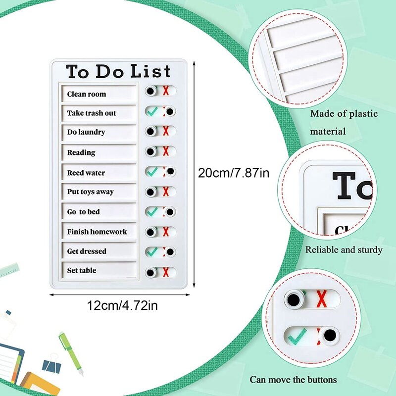 4 Pcs To Do List Memo Board bacheca rimovibile plastica RV Checklist scheda di pianificazione personale con 8 carte