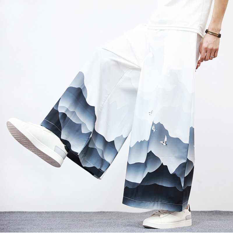 Men's Clothing Loose Wide Leg Pants Sinicism Advanced Chinese Painting Printed Trousers Men's Summer Leisure Pants Plus-size 5XL