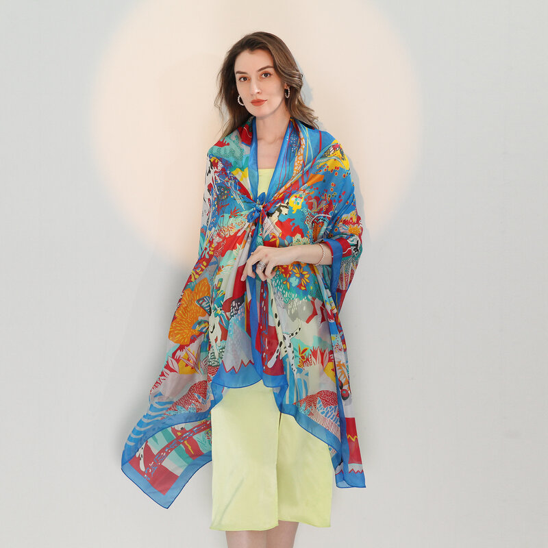 Bufanda de seda larga para mujer, chal estampado de primavera y otoño, chal informal de moda que combina con todo, novedad