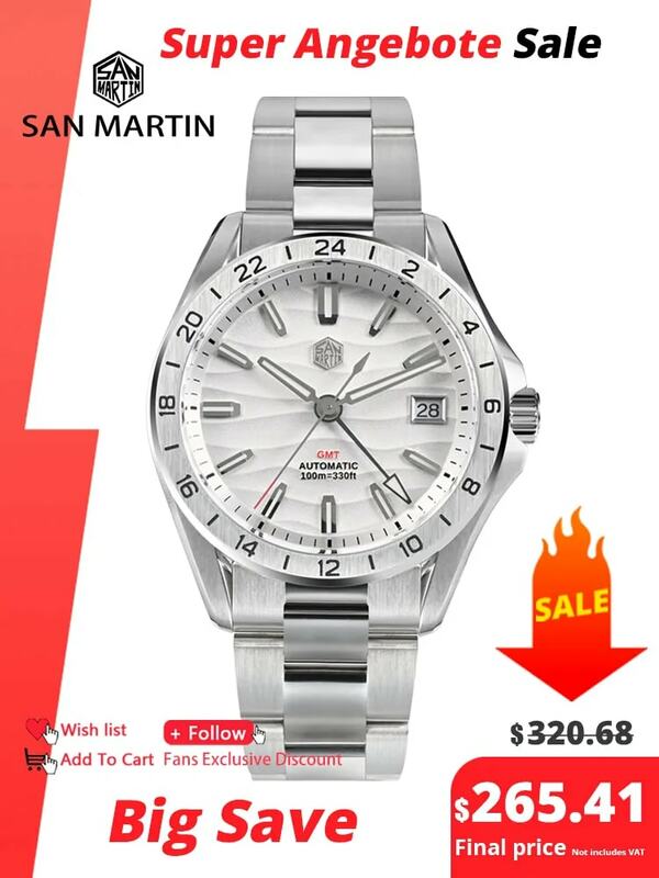San Martin New 39mm Desert Texture Luxury Men Business Dress GMT Watch NH34 automatico meccanico impermeabile 100m luminoso SN0129