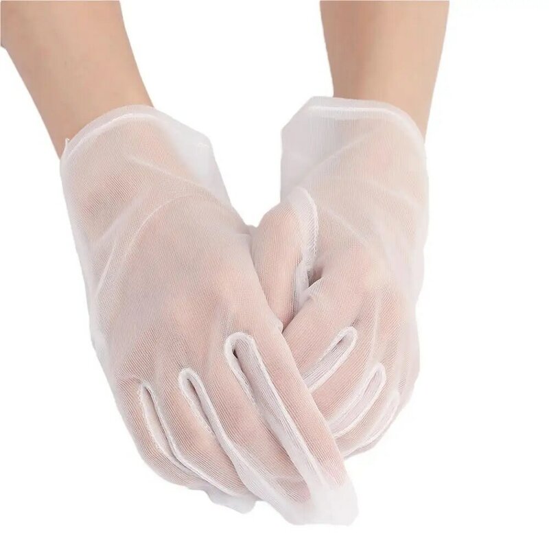 Sarung tangan pendek hitam wanita, sarung tangan sutra sintetis Ultra tipis untuk pernikahan Opera jaring