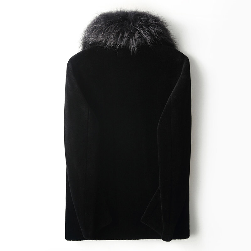2023 Men's Winter New Real Raccoon Fur Collar Coats Male Genuine Wool Fur Jackets Men Long Sleeve Thick Warm Outerwear L221