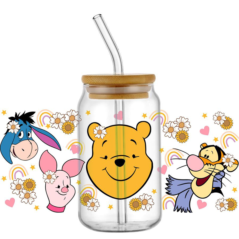 Miniso สติ๊กเกอร์ยูวี DTF ห่อ3D ใหม่น่ารักหมีและเพื่อนแบบทำมือสำหรับ sloki kaca ขนาด16ออนซ์กันน้ำสติ๊กเกอร์การถ่ายโอนสำหรับแก้วกาแฟ