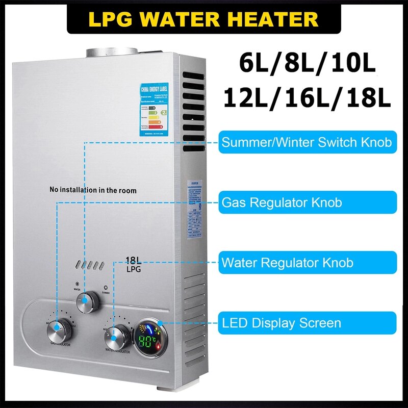 Aquecedor de água a gás tankless instantâneo, aquecedores de água quente, 8L, 10L, 12L, 16L, 18L, promoção