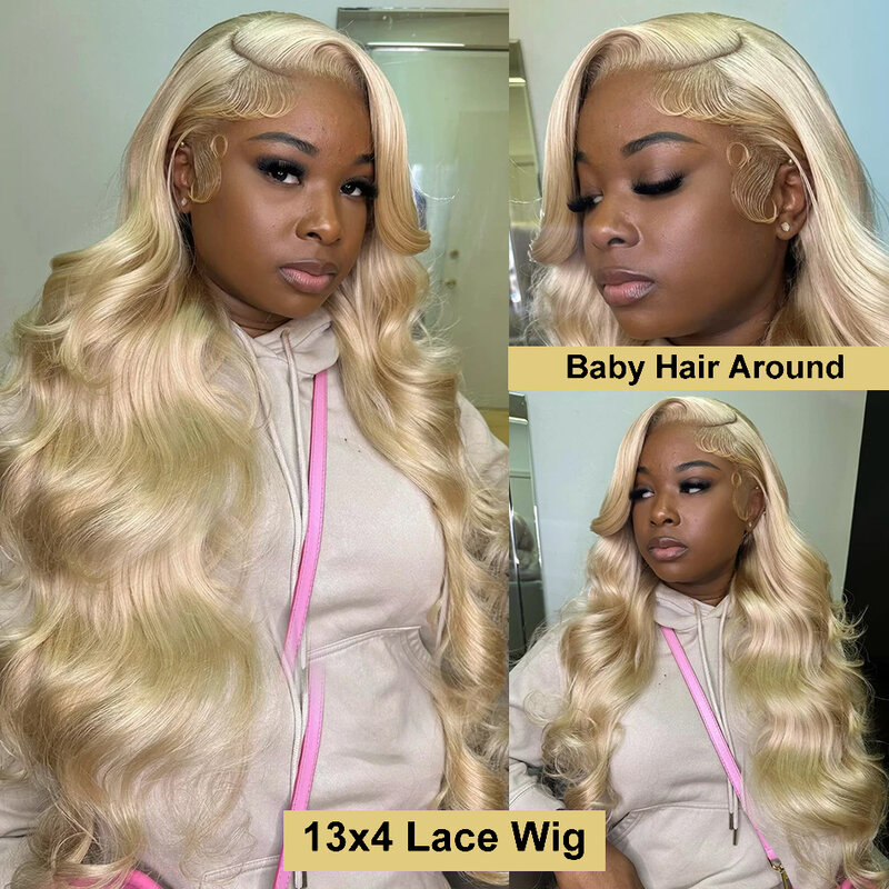 Honey Blonde Transparente Lace Front Wig para Mulheres, Perucas de Cabelo Humano, Brasileiro, Onda Corporal, Colorido, HD Lace Frontal Wig, 613, 13x6, 220%, 13x4