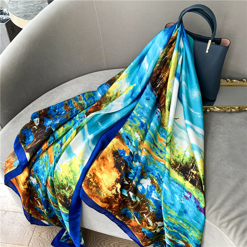 2022 Новый Дизайн брендовые шелковые шарфы летние женские шали и обертывания шарф Хиджаб Платки Femme пашмины пляжные палантины Роскошные