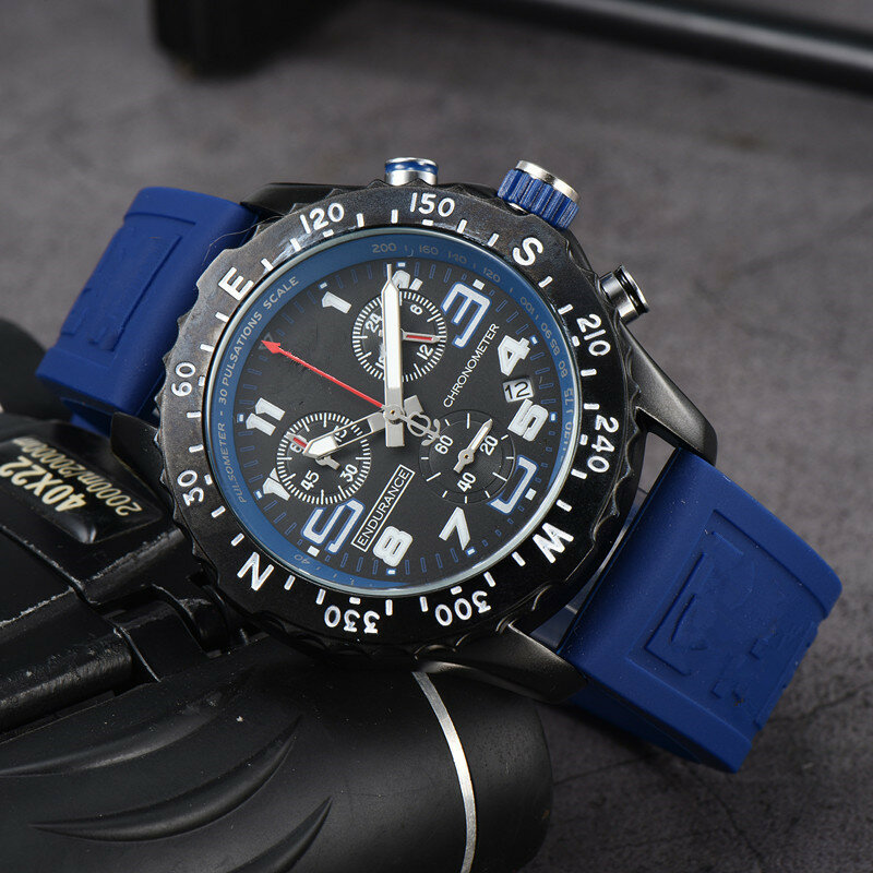 Relógio de pulso masculino com pulseira de borracha, cronógrafo, relógio designer de luxo, Montre Endurance, Pro Avenger, alta qualidade, 44mm