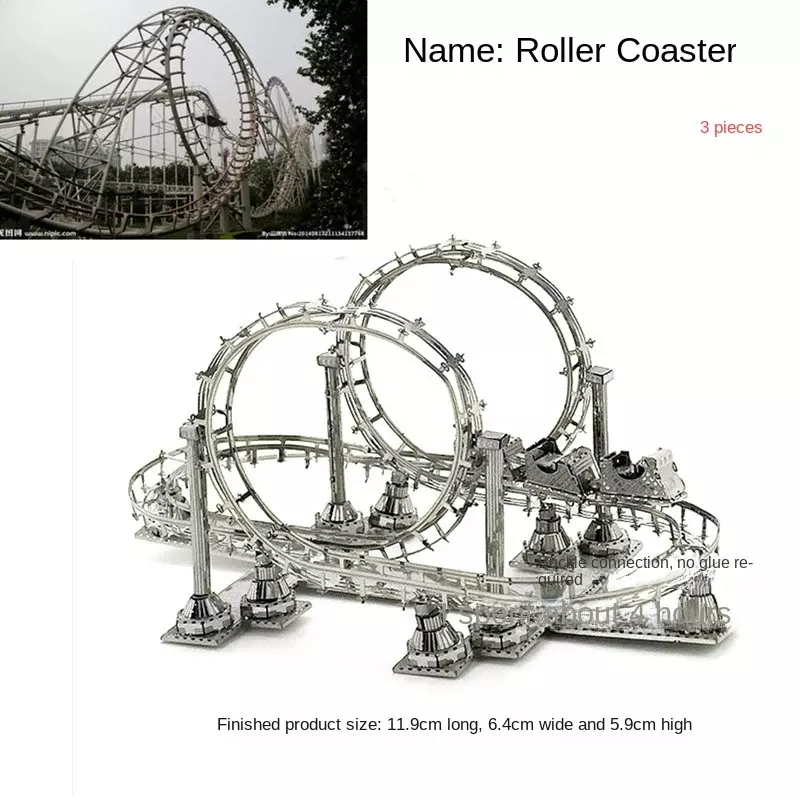 Całkowicie metalowy 3D bezklejowy model puzzli 3D ze stali nierdzewnej DIY Model montażu Roller Coaster nowość