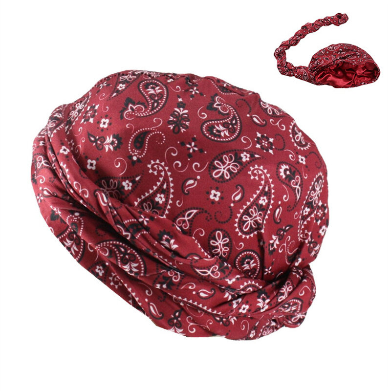 Bohe Style Paisley Printed Men's Turban Headwrap Satin Lining Stretchy Men Bandana Male Hip Hop Headband Biker Headscarf