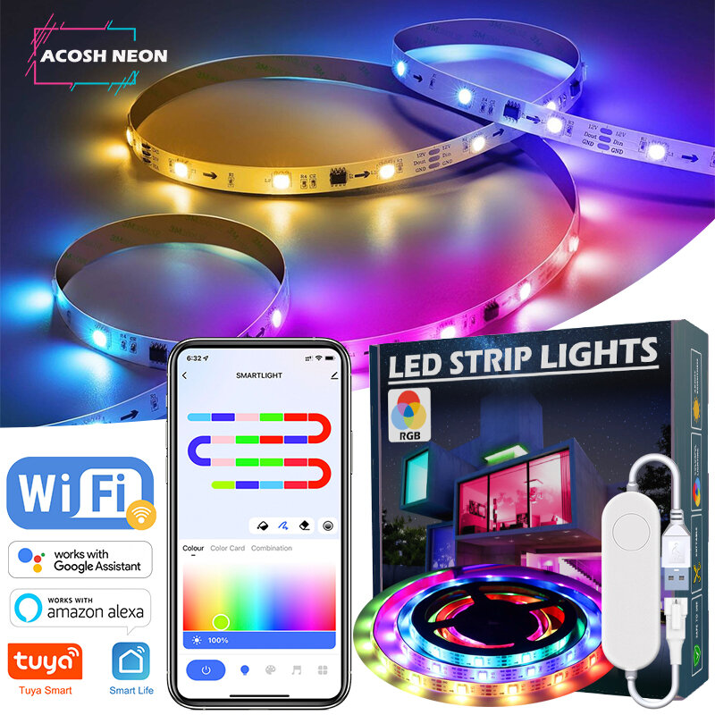 TUYA-Bande Lumineuse LED WS2812 RGBIC, avec Effet de Poursuite, WiFi, USB, 5V, Lampe Intelligente Dreamcolor pour Chambre à Coucher