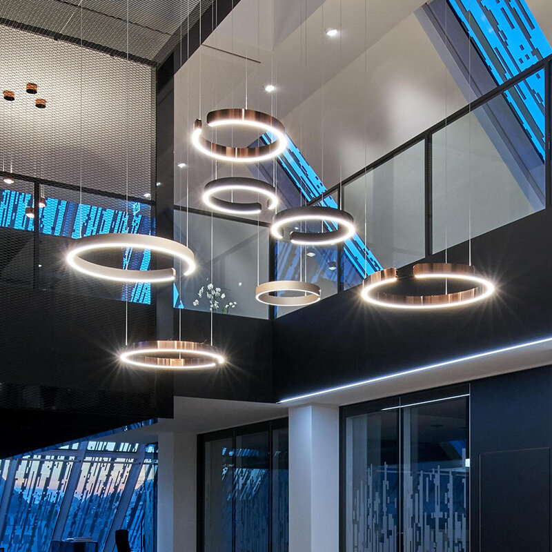 거실용 모던 LED 원형 샹들리에, 다이닝 룸 인테리어 디자인, 링 행잉 램프, 북유럽 홈 장식 펜던트 조명