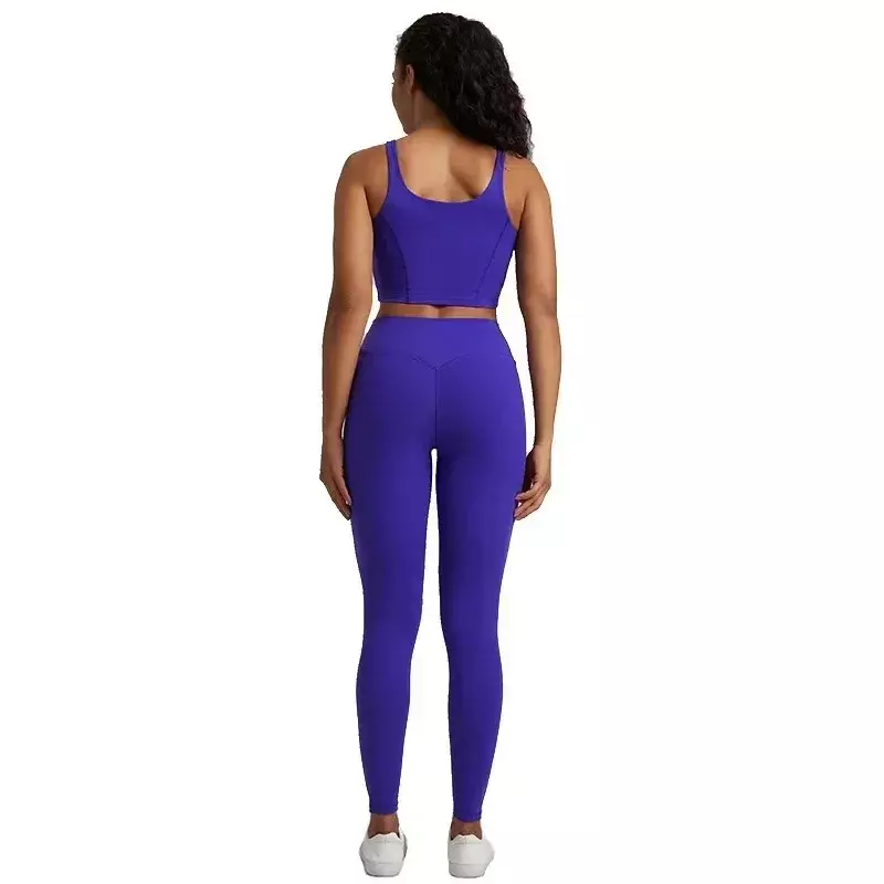 Women Gym Yoga Set Tight Leggings Sports Fitness Bra Top 2pc Suit Comprehensive Training Jogging Women Round Neck U Shape