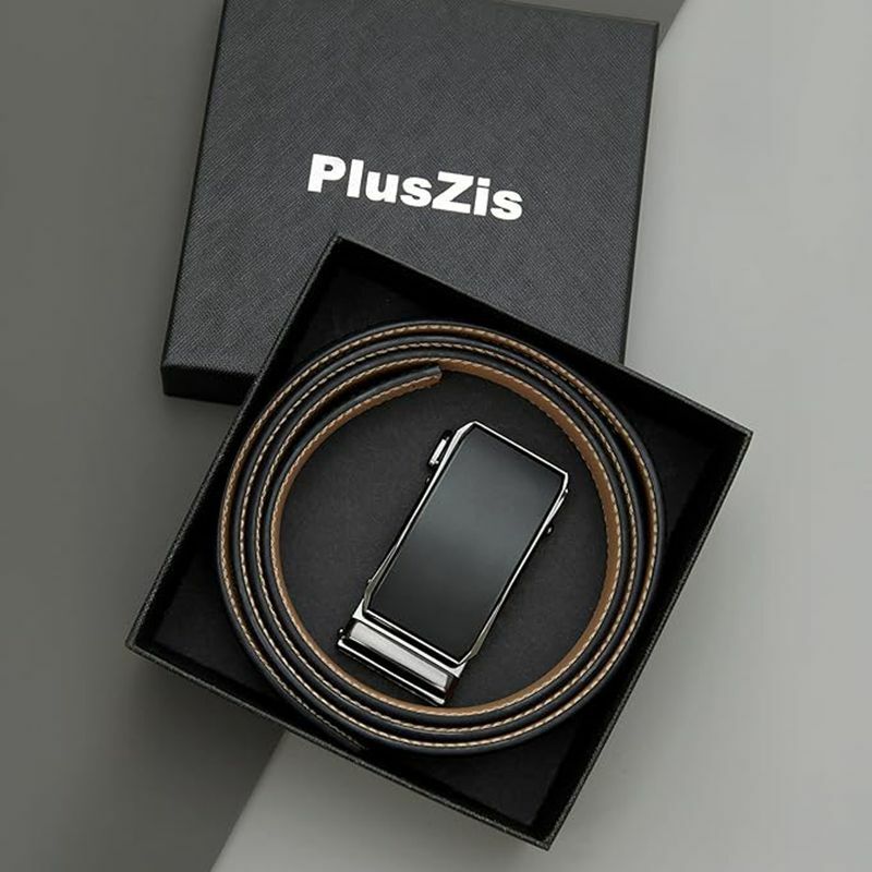 Pluszis-自動バックル付きメンズレザーラチェットベルト、ビジネスファッション、プラスサイズ、ドレス