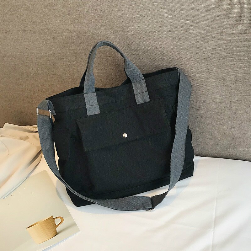 Bolsa de lona japonesa para mulheres, bolsa transversal diagonal de ombro único, mochila estudantil, lona sólida, versão coreana