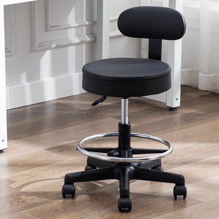 Round Tall Bar Chair, Adjustable Height Counter Stool with Footrest, PU Leather Swivel Chair for Barbershop Kitchen Pub Barber