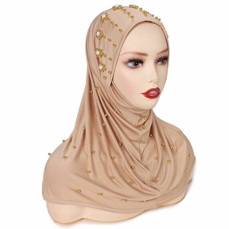 حجاب إسلامي من البوليستر للنساء ، شال سادة ، عمامة أحادية اللون ، غطاء رأس ، وشاح رأس لؤلؤي ، جديد ، 1 روض