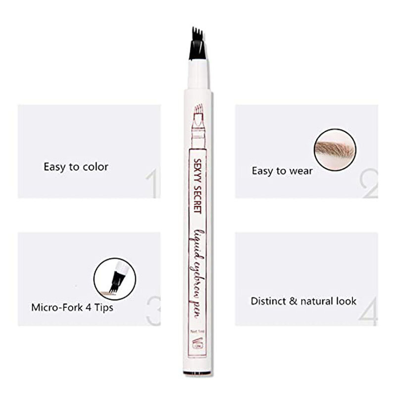 Lápis de sobrancelha Microblading marrom escuro, caneta impermeável 4 dicas, caneta líquida, maquiagem Enhancer, cosméticos, preto