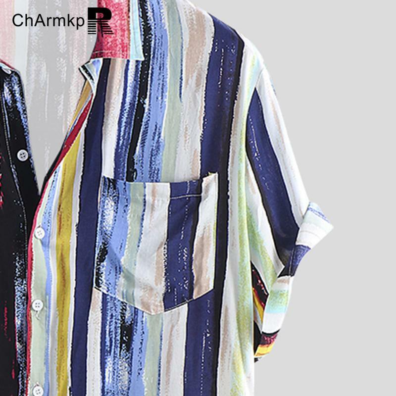 ChArmkpR 남성용 반팔 셔츠, 캐주얼 스트라이프 셔츠, 스트리트웨어 상의, S-2XL 패션, 2024 여름