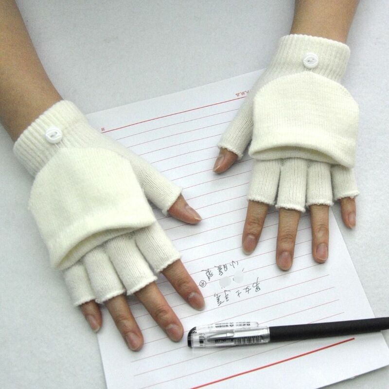 Gants demi-doigts avec couverture rabattable pour femmes et hommes, mitaines chaudes, monochromes, cyclisme, étudiant, femme, fille, dame, hiver, nouveau