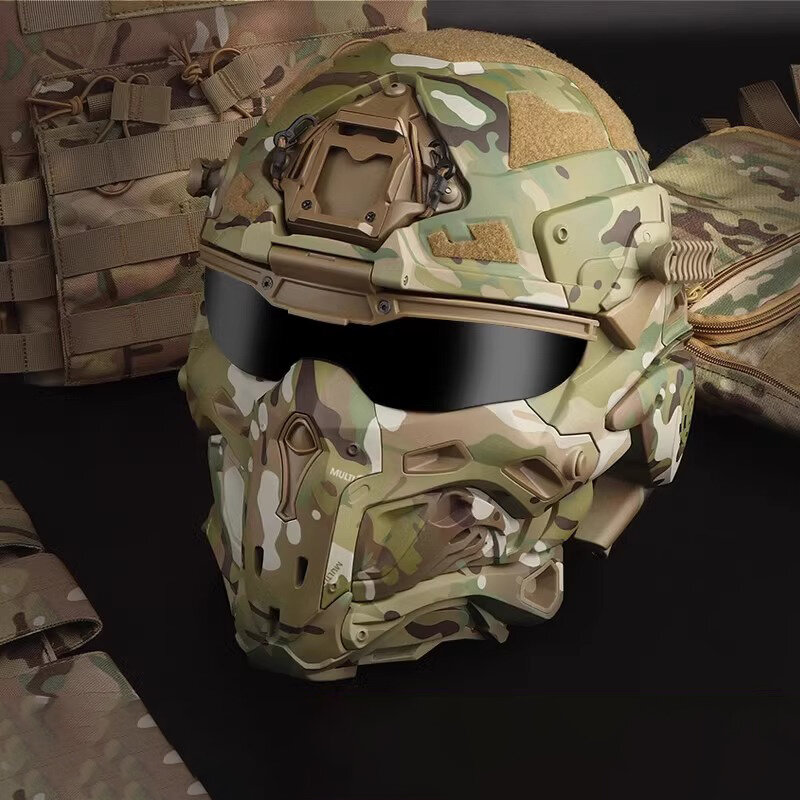 Protector de Casco ABS para exteriores, máscara táctica con lente de auriculares integrada, varios colores, seguridad, juego CS, cubierta de campo de cara completa