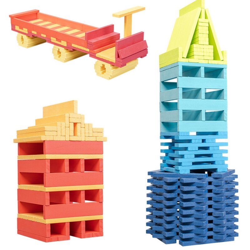 Décennie s de construction en bois empilés pour enfants, ensemble de planches, tige Montessori, ensemble de jeu créatif, fait saillie, bois alth, restauration colorée