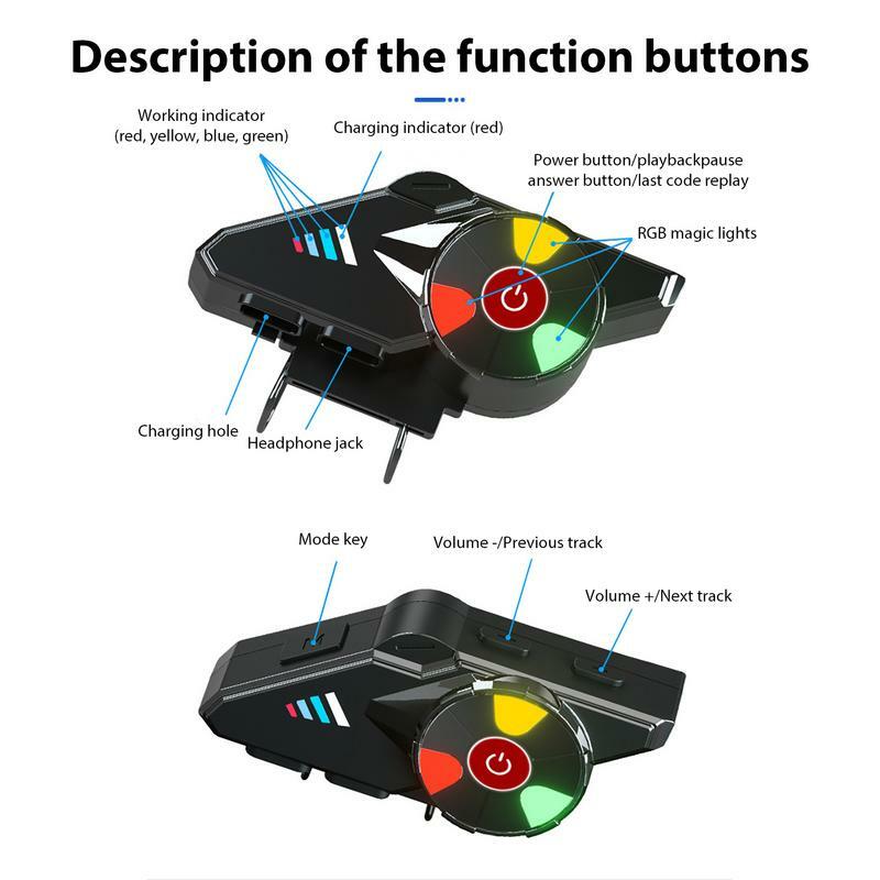 Interkom motocyklowy zestaw słuchawkowy 1000mAh bluetooth do kasku motocyklowego słuchawki BT redukcja szumów zatyczki do uszu z światło RGB