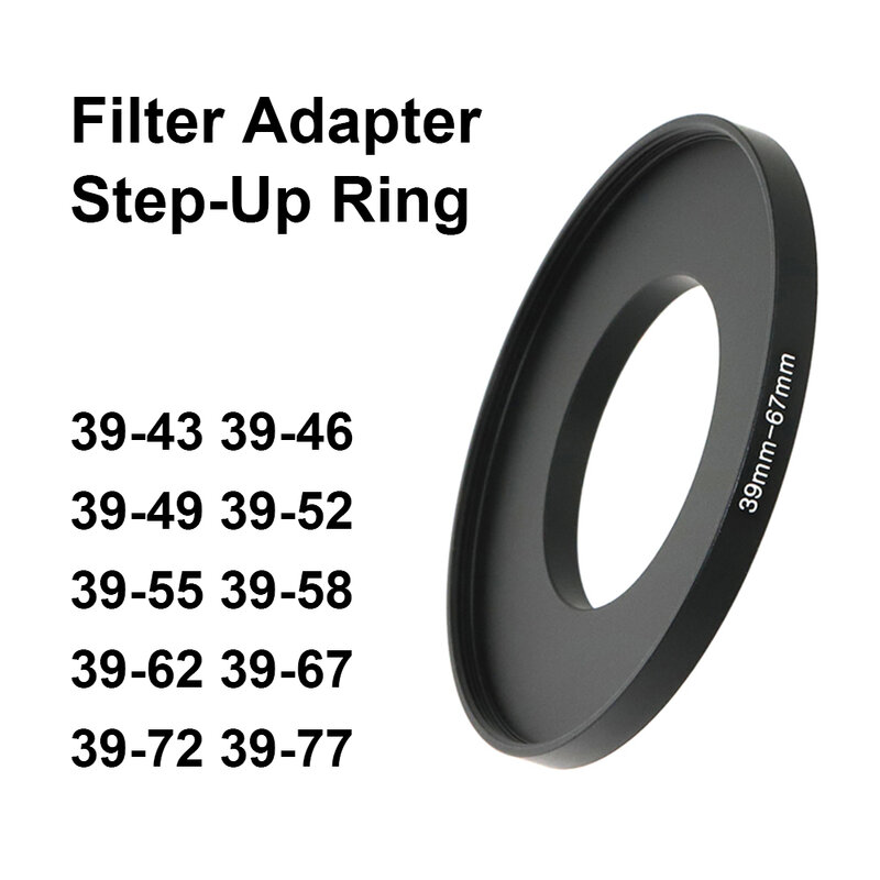 Anel do adaptador do filtro da lente da câmera, anel do metal, 39mm-40.5, 42, 43, 46, 49, 52, 55, 58, 62, 67, 72, 77 mm para o cpl uv do nd