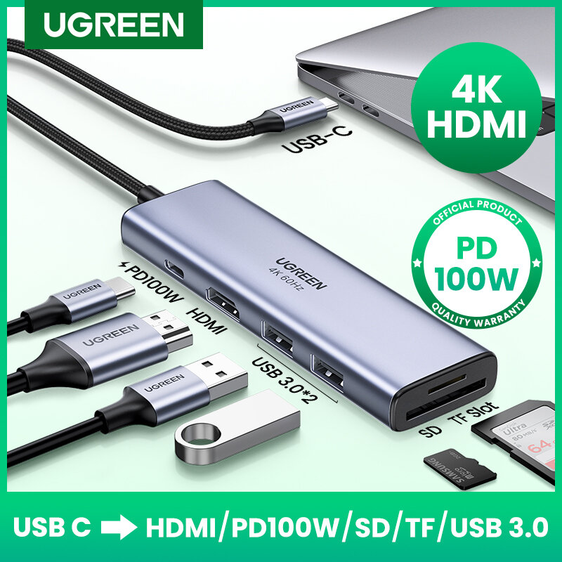 UGREEN USB C 허브 멀티 USB 3.0 허브 HDMI 어댑터 MacBook Pro 용 Huawei 30 USB-C 3.1 분배기 포트 유형 C 허브