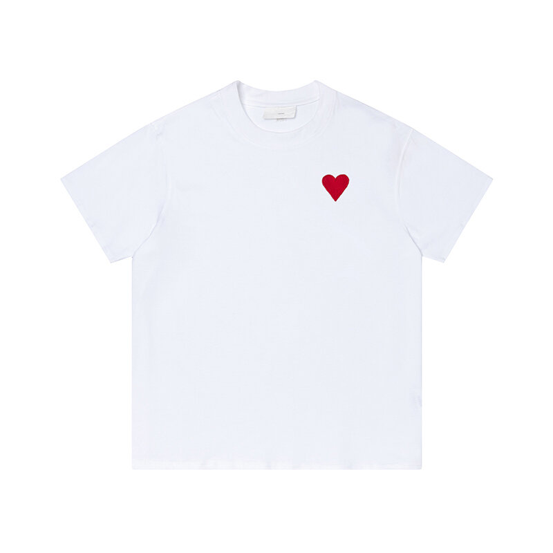 Camiseta casual de manga curta feminina, estilo Ins, puro algodão, roupas esportivas clássicas, padrão cardíaco, bordado, marca da moda, Y2K, 2024