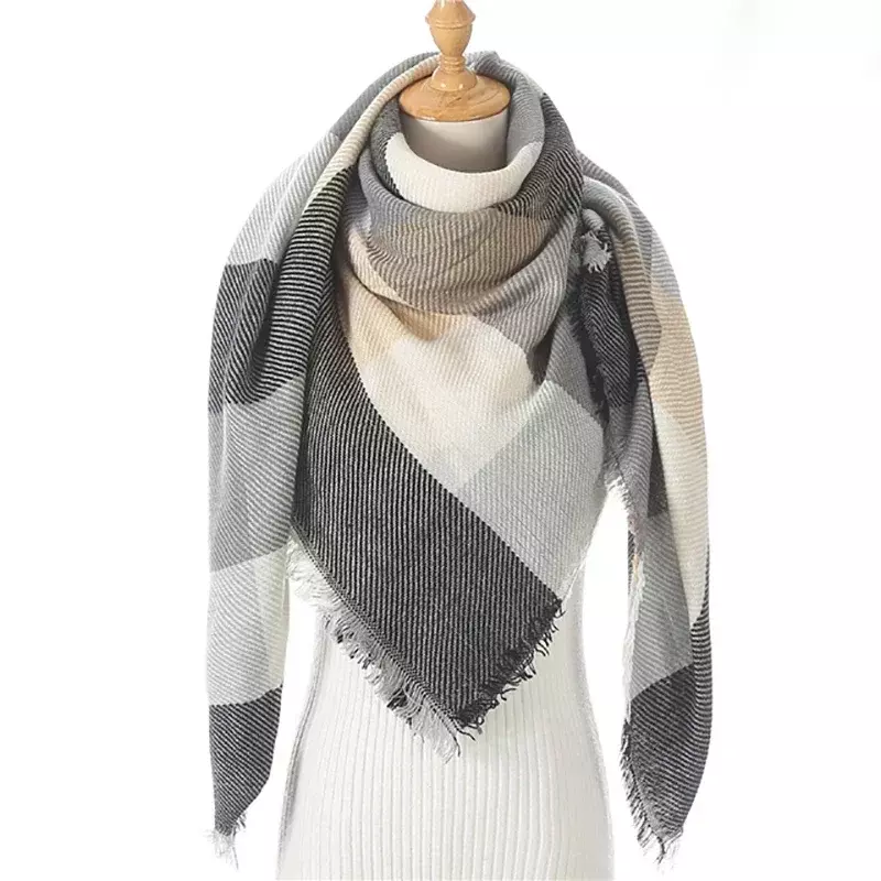 Écharpe à carreaux pour femmes, châle doux et chaud, marque de luxe tricotée en cachemire, treillis en laine, couverture Poncho