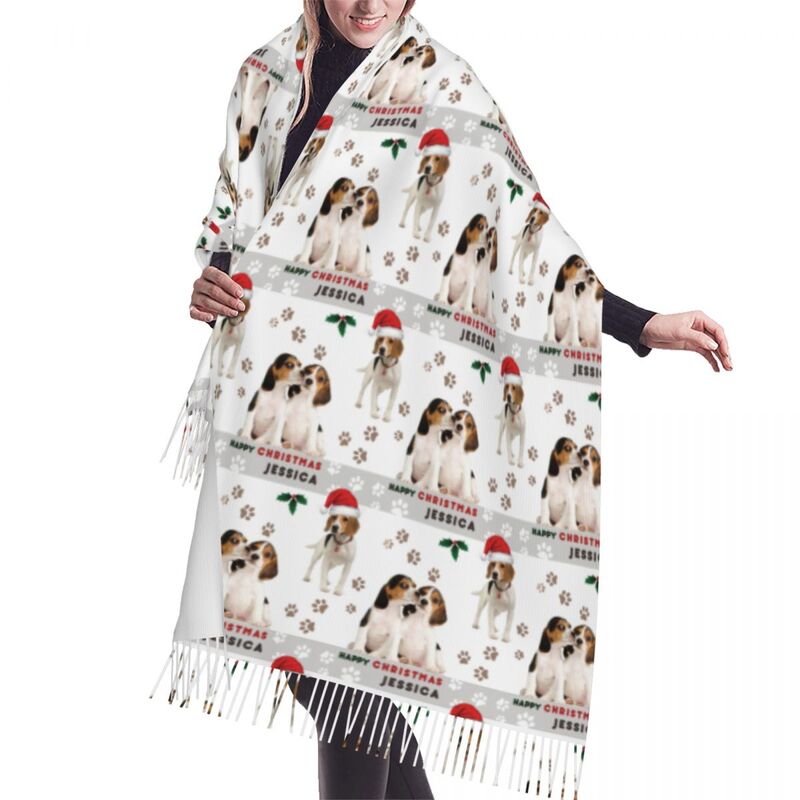Beagle Dog Christmas Tassel Scarf Women Soft Holiday Pets Gifts Shawl Wrap Ladies Winter Female Fashion Versatile Scarves