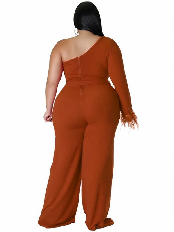 Elegant ผู้หญิง Jumpsuits ขนาดใหญ่แฟชั่นไม่สม่ำเสมอหนึ่งไหล่แขนยาว Romper ขากว้าง Jumpsuit หนึ่งชิ้น Overalls Robe