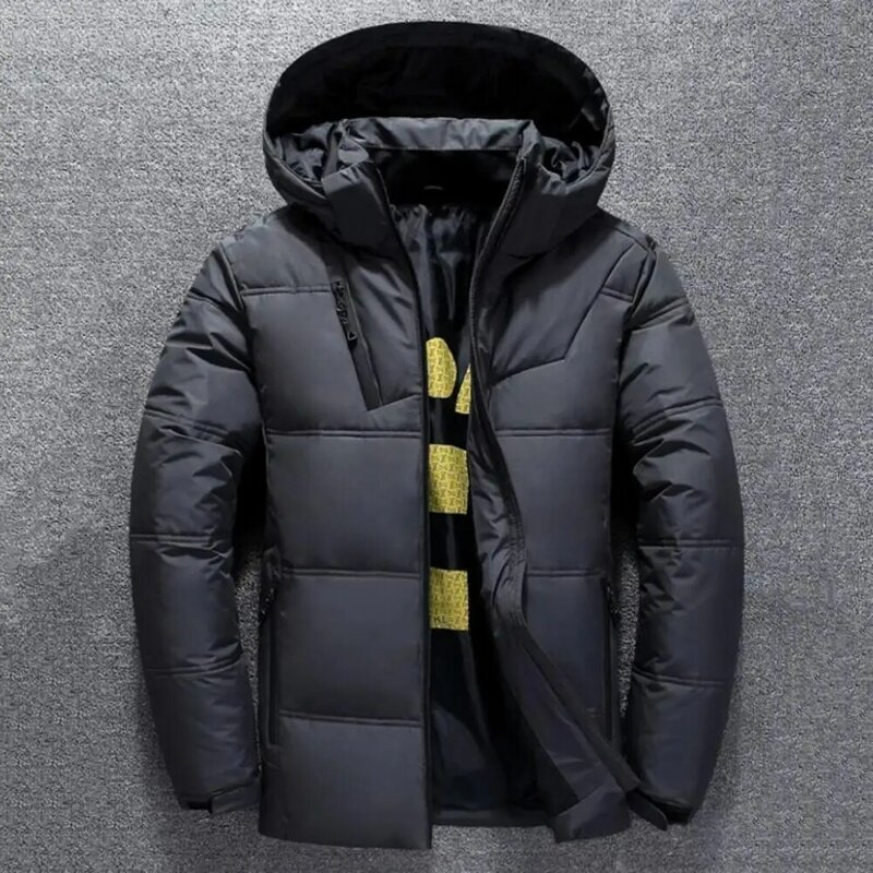 Great Winter Down Coat Pockets Hooded Smooth Neck protection Down Coat  Winter Jacket Waterproof Zipper