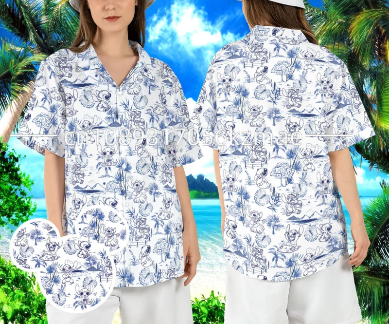 قمصان هاواي غرزة للرجال والنساء ، أكمام قصيرة ، قمصان شاطئ غير رسمية ، موضة صيفية