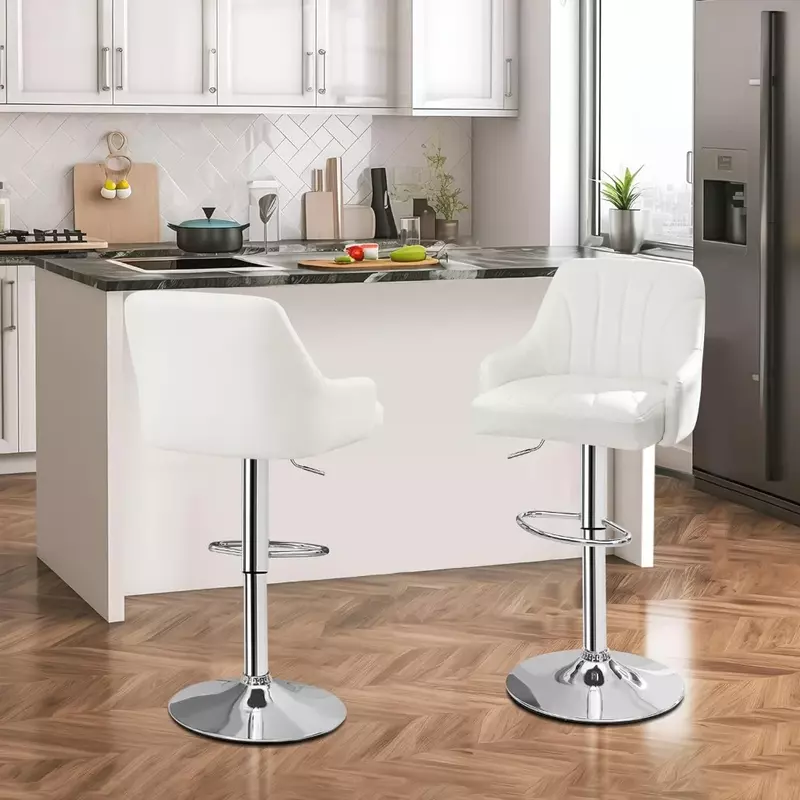 Bar Stools Set of 2, Adjustable Barstools with Back and Arm, Kitchen Island Stools, Swivel PU Leather Chairs for Pub, Bar Chair