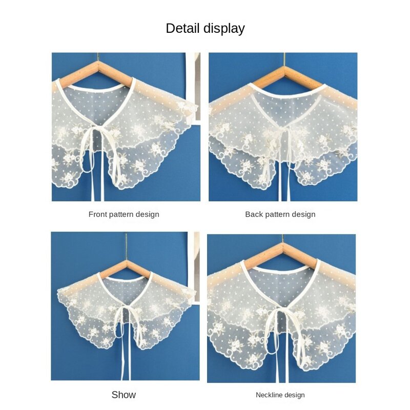 Organza Embroidery Women's Lace Collar New Fake Collar Lace Up Shawl Front Placket Collar Dress Blouse Decor